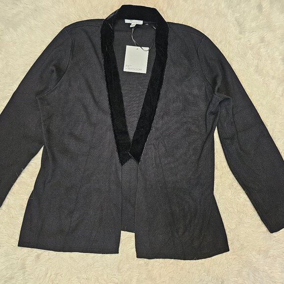 89th Madison Women's Black Velour Trim Open Cardigan Size: L - Picture 2 of 10